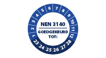 NEN 3140 stickers  - NEN 3140 goedgekeurd tot blauw 2024 - 3 cm op rol