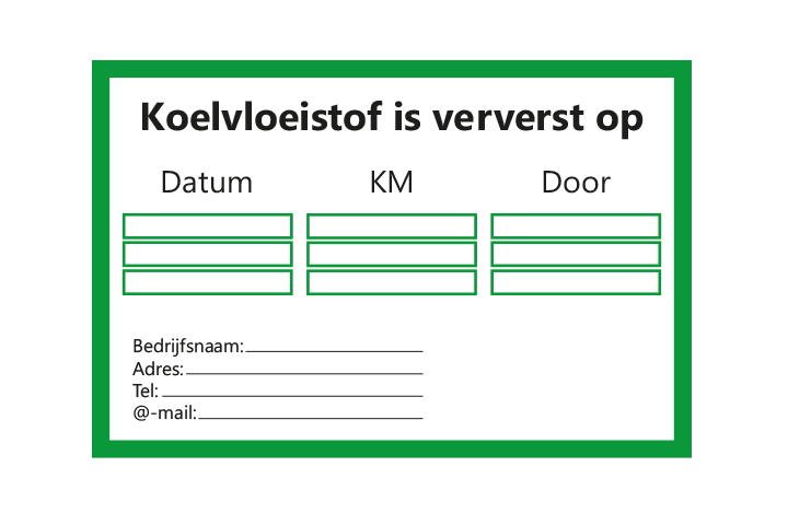 Controle stickers &gt; Servicestickers &gt; Koelvloeistof stickers - Groen