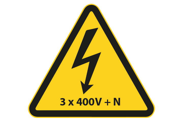 Elektriciteit 3x400 volt + N gevarensticker