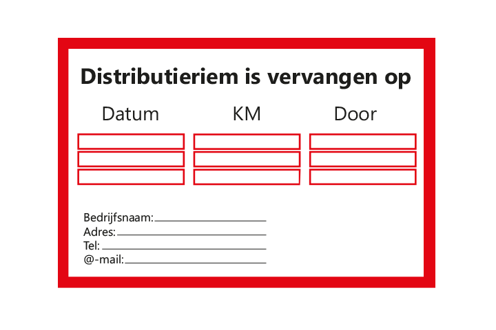 Controle stickers &gt; Servicestickers &gt; Distributieriem vervangen stickers - Rood