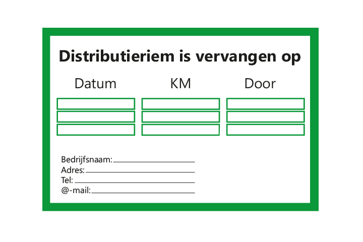 Controle stickers &gt; Servicestickers &gt; Distributieriem vervangen stickers - Groen