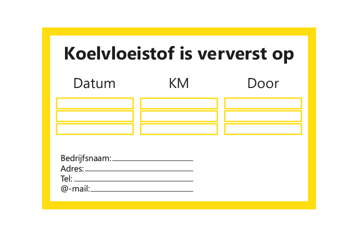 Controle stickers &gt; Servicestickers &gt; Koelvloeistof stickers - Geel