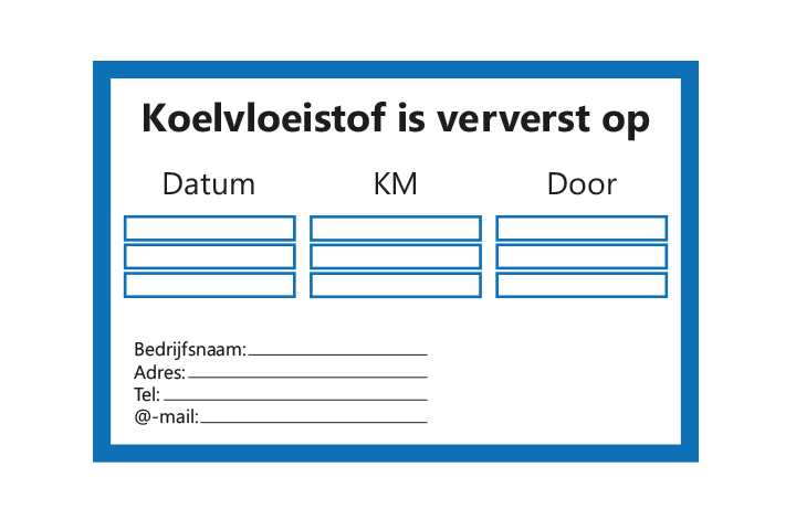 Controle stickers &gt; Servicestickers &gt; Koelvloeistof stickers - Blauw