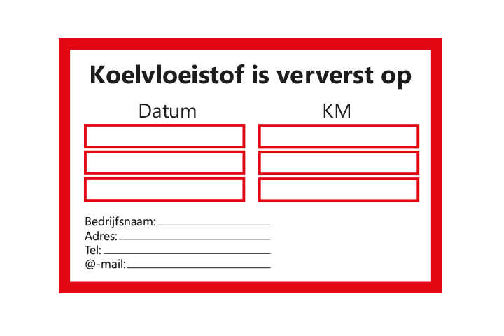 Controle stickers &gt; Servicestickers &gt; Koelvloeistof stickers - Rood