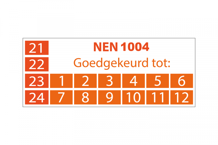 NEN 1004 goedgekeurd tot - rechthoekige sticker oranje - 2021