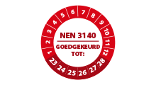 NEN 3140 stickers  - NEN 3140 goedgekeurd tot rood 2024 - 3 cm op rol
