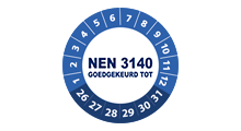 NEN 3140 stickers  - NEN 3140 goedgekeurd blauw 2026 op rol