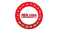 NEN 2484 stickers - NEN 2484 goedgekeurd rood 2026 op rol
