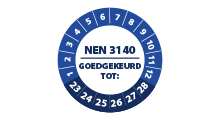 NEN 3140 stickers  - NEN 3140 goedgekeurd tot blauw 2023 - 3 cm op rol