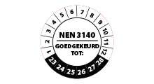 NEN 3140 stickers  - NEN 3140 goedgekeurd tot wit 2024 - 3 cm op rol