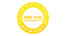 NEN 3140 stickers  - NEN 3140 goedgekeurd geel 2026 op rol