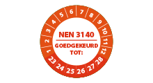 NEN 3140 stickers  - NEN 3140 goedgekeurd tot oranje 2023 - 3 cm op rol