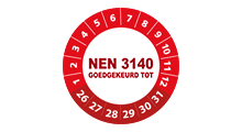 NEN 3140 stickers  - NEN 3140 goedgekeurd rood 2026 op rol